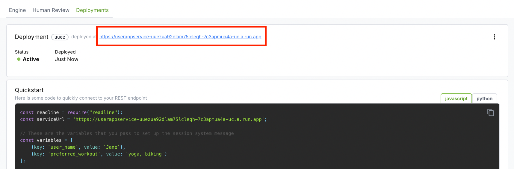 prompt service url