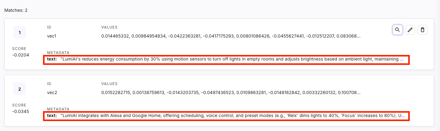 Pinecone metadata text